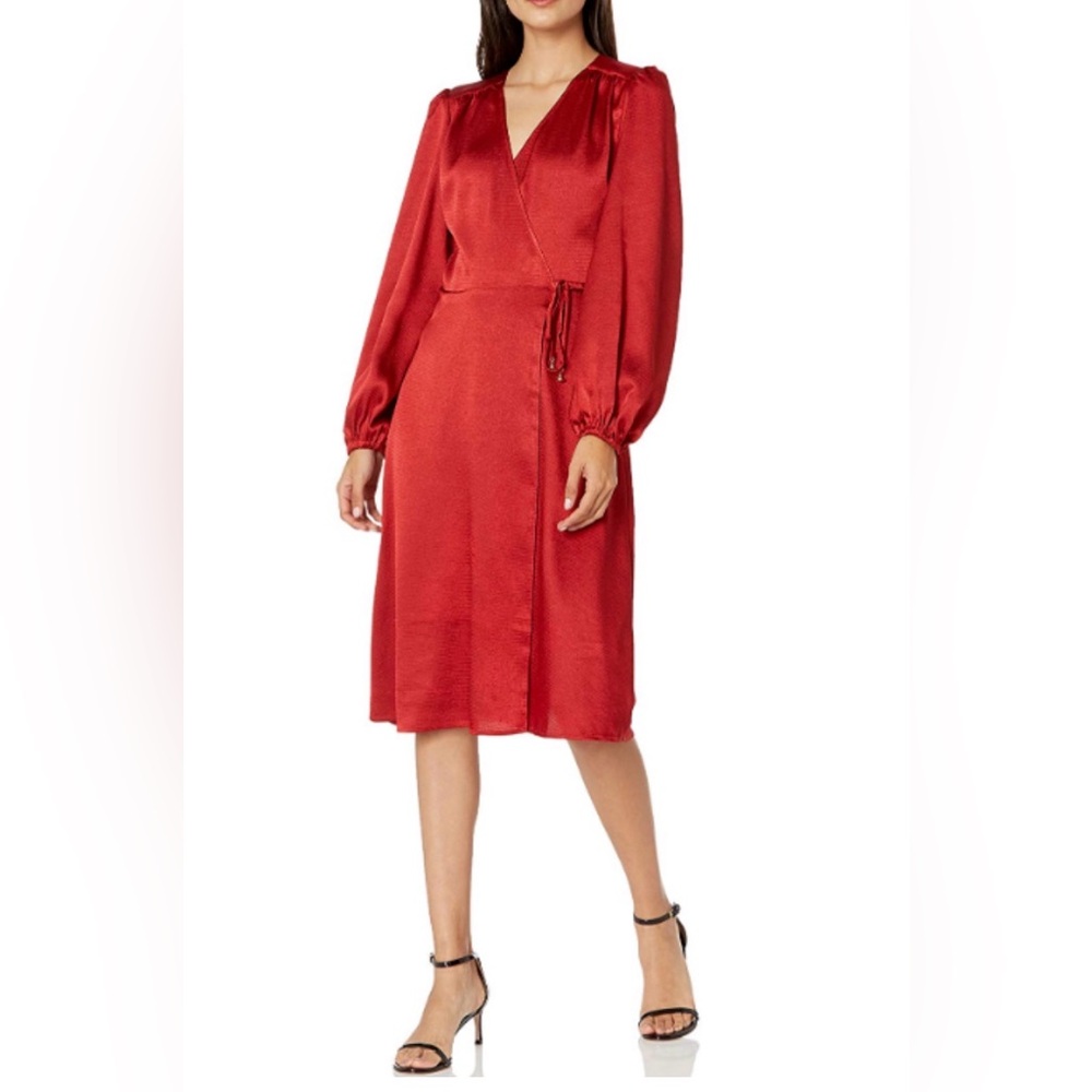 Trina Turk Fragrant 2 textured red poly-satin wrap dress